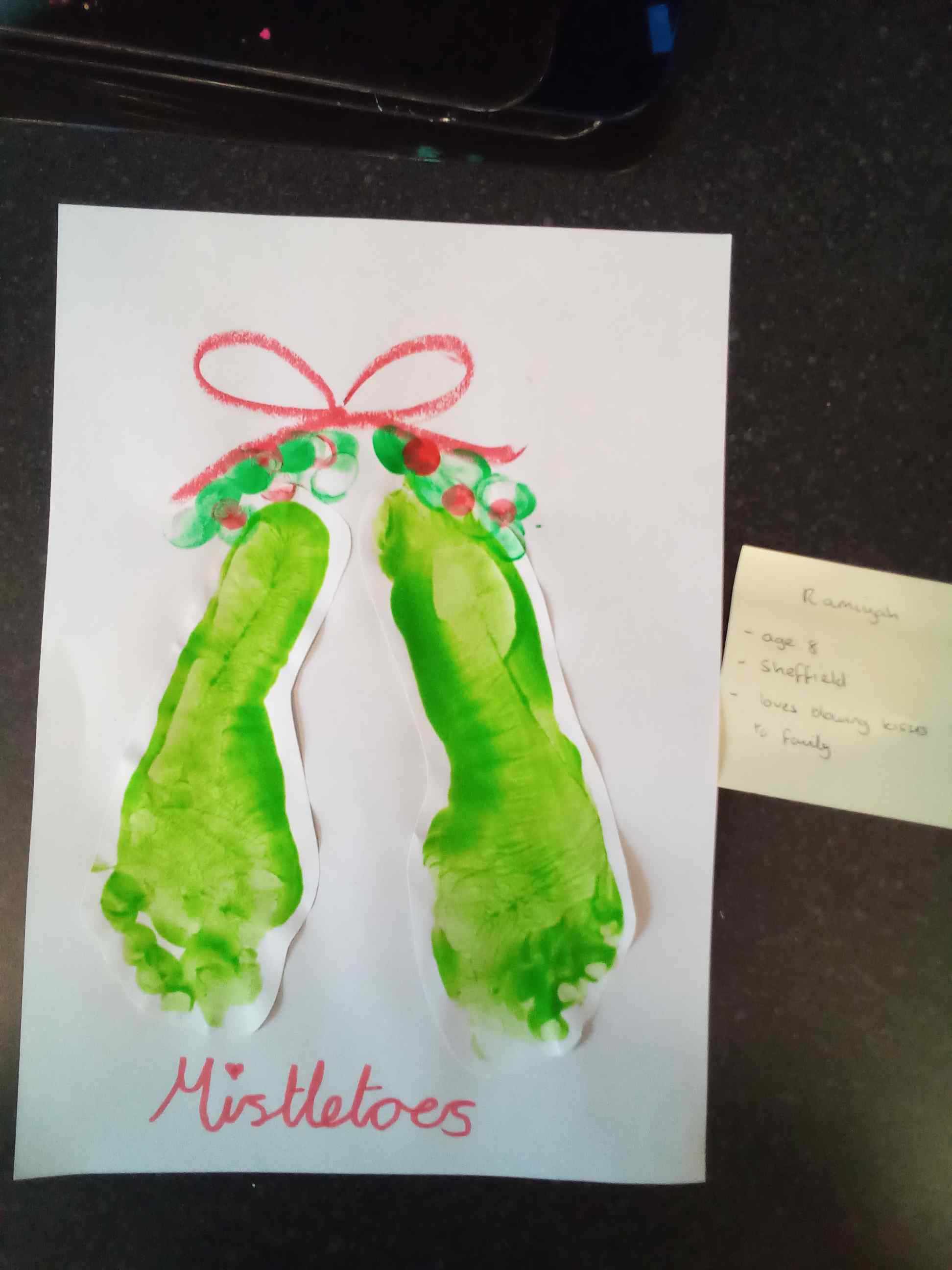 picture of a xmas tree drawn out of feet by competition entrant